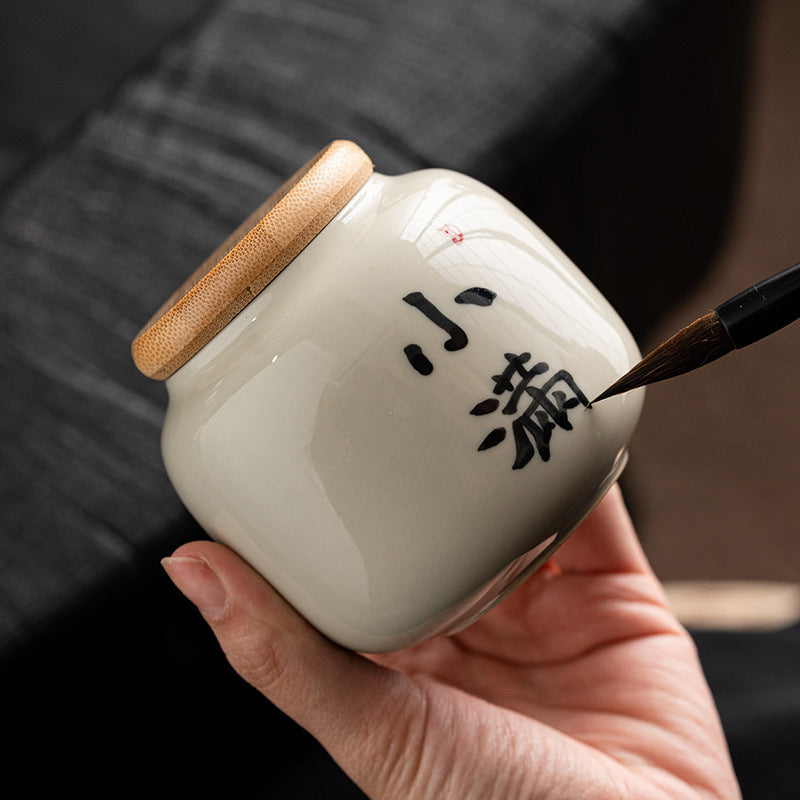Chinesischer Kalligraphie Tee Pot Keramik Mini -Tee Caddy