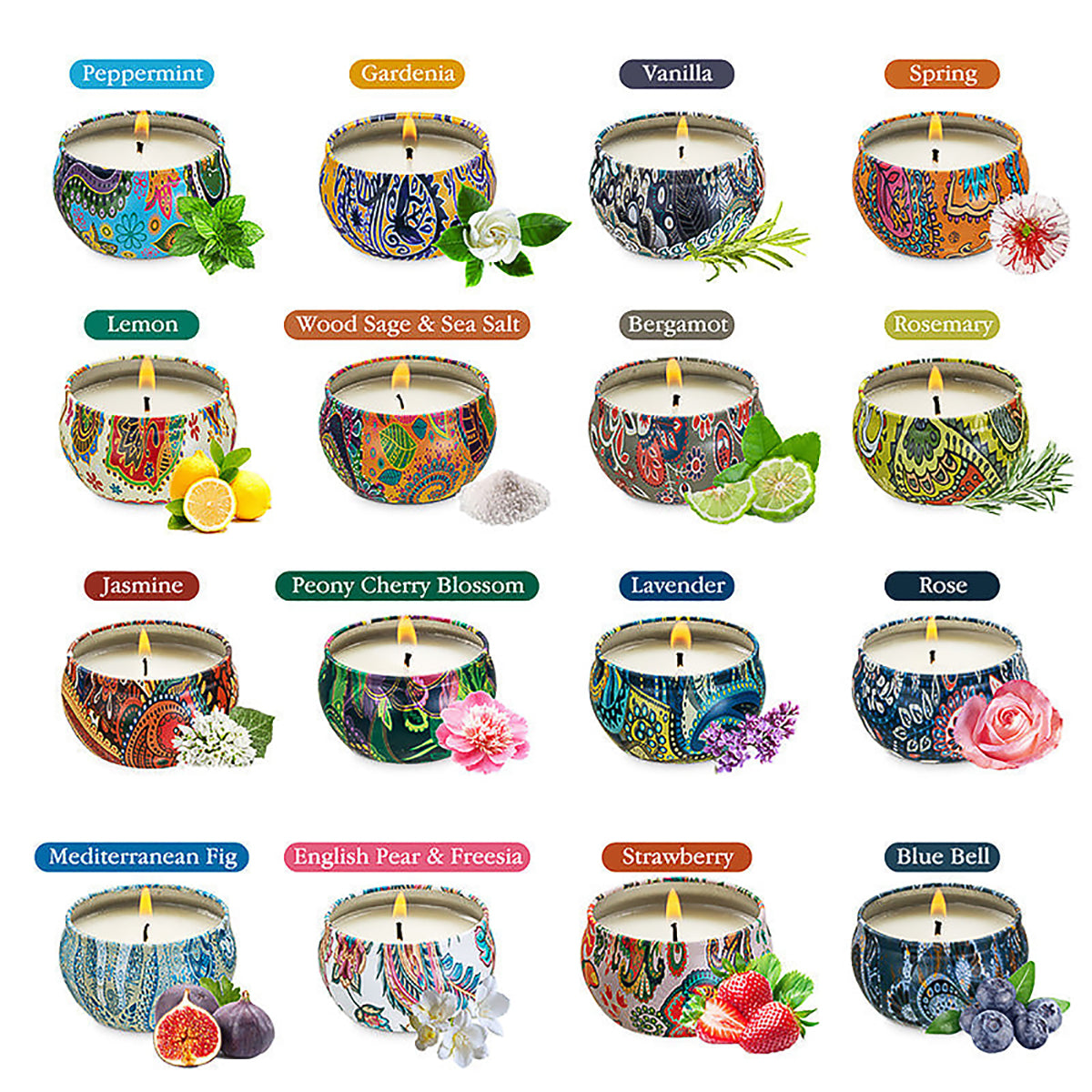 Floral Fruit Scented Candle Set 12 Soy Wax Travel Candles-4