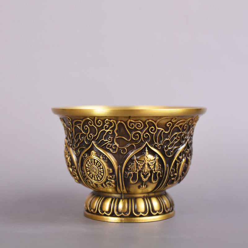 Embossed Eight Treasures Offering Water Bowl Copper Ware Ornaments