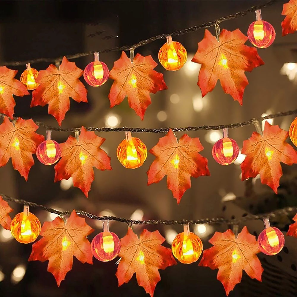 Thanksgiving Pumpkin Maple Leaf String Lights for Fall Home Decor-1