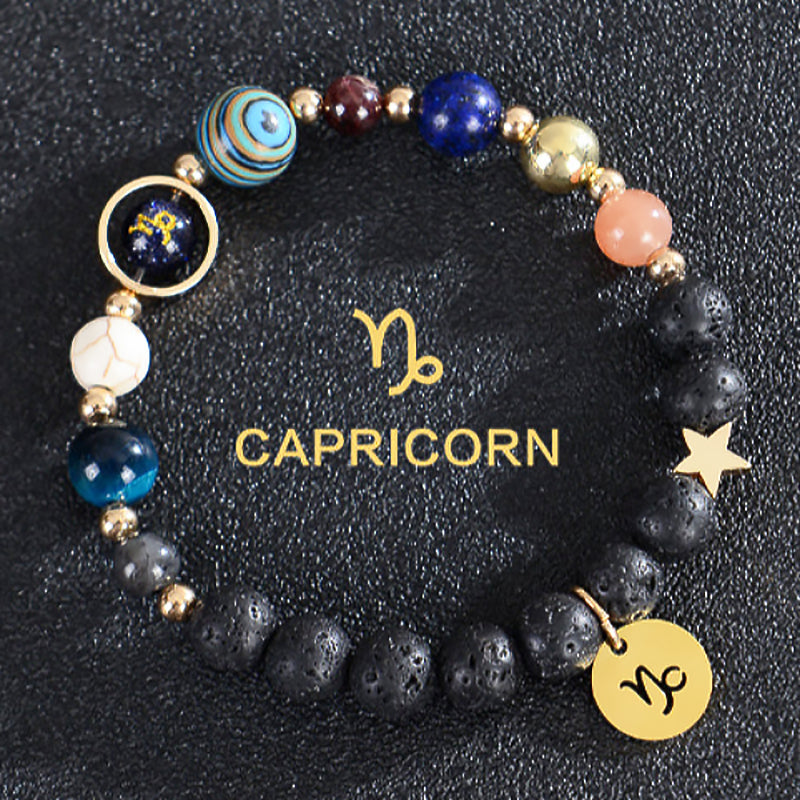 Twelve Constellations Zodiac Bracelet – Natural Stone & Planet Beads-31