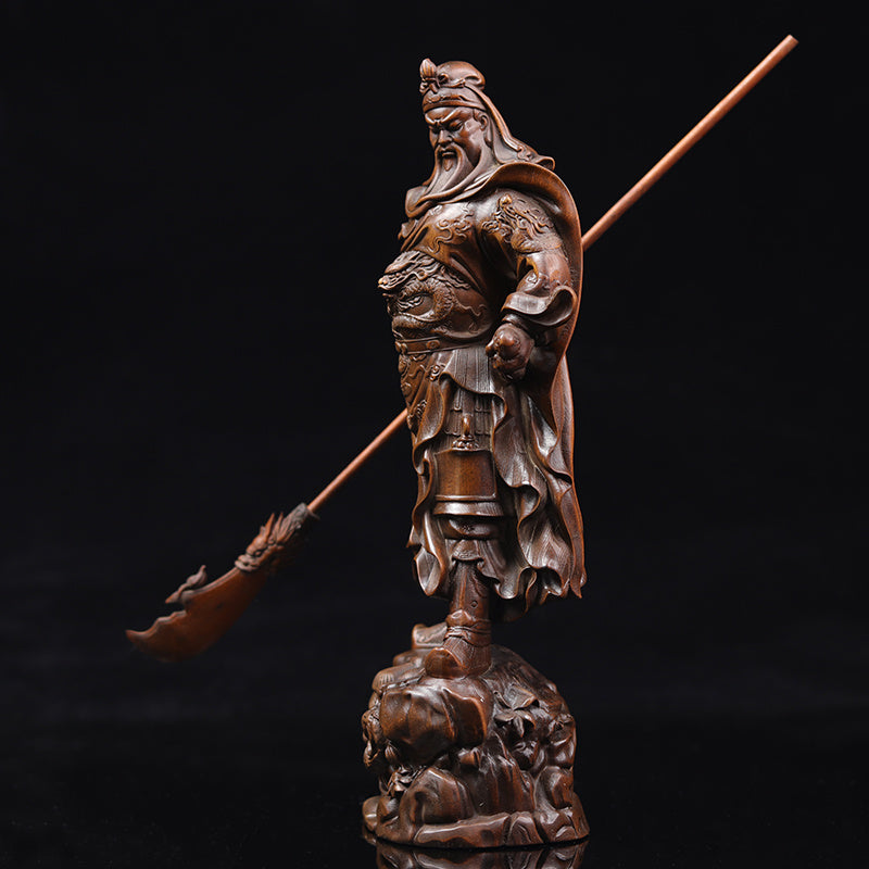 Gongwu God of Wealth Statue Boxwood schnitzt Guan Erye Antike Figur Ornamente