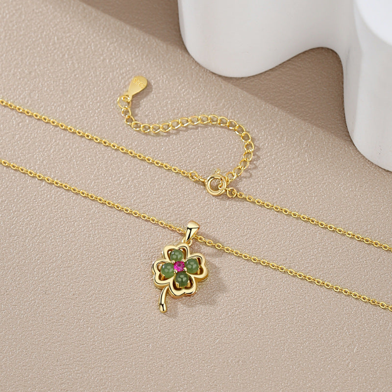 S925 Sterling Silber Natural Hotan Jade Halskette