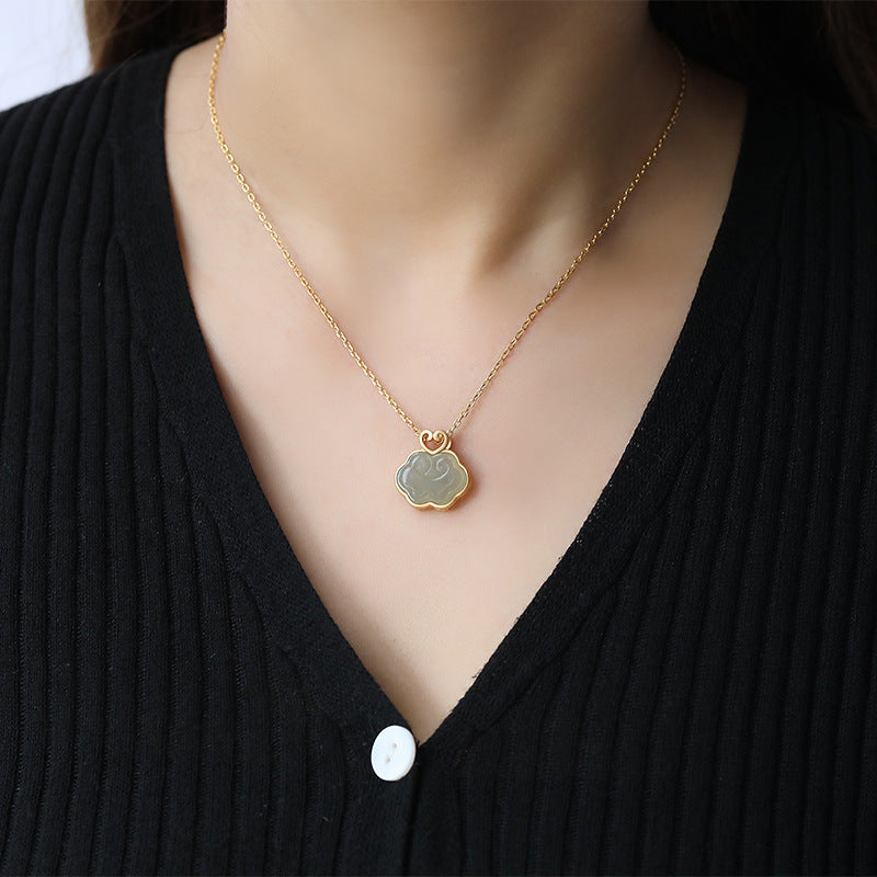 Natural Hetian White Jade Blue Jade Ruyi Retro Anhänger