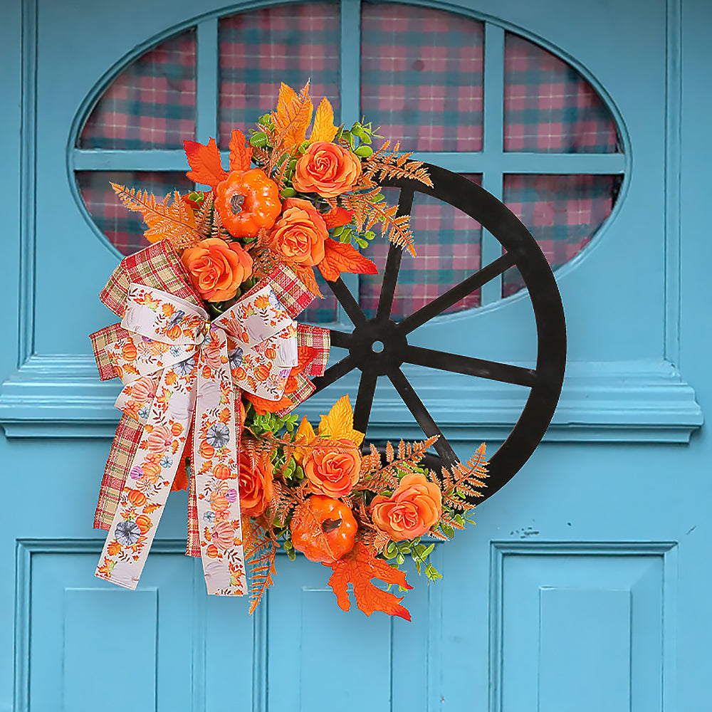 Thanksgiving Door Garland with Pumpkins and Maple Leaves-1