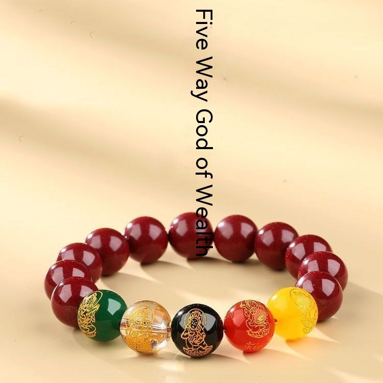 Cinnabar Bracelet with Five Gods of Wealth Feng Shui Gift-4