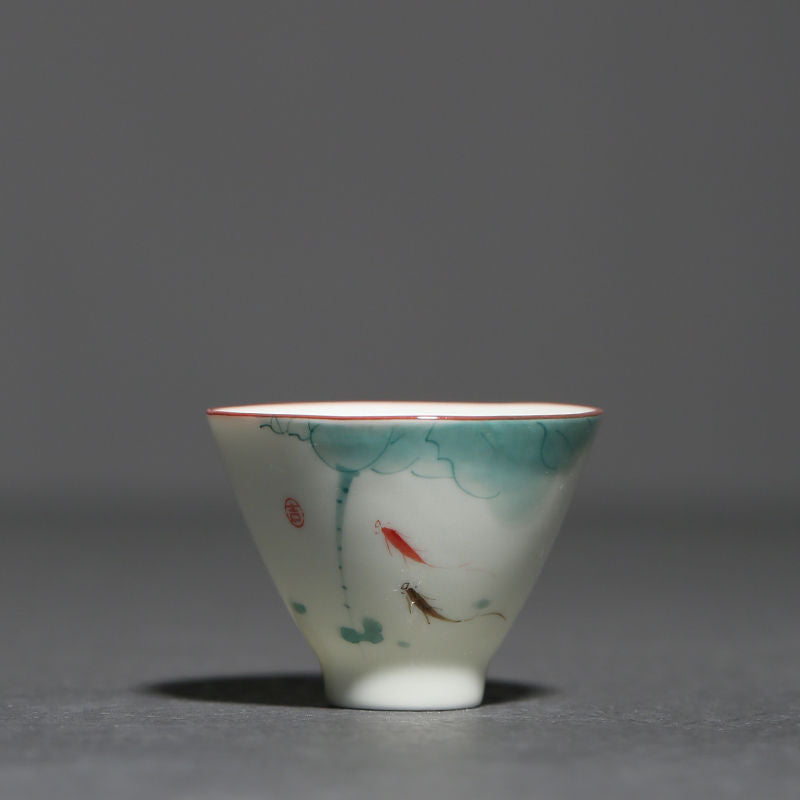Hand Painted Fish Play Underglaze Porcelain Tea Cup