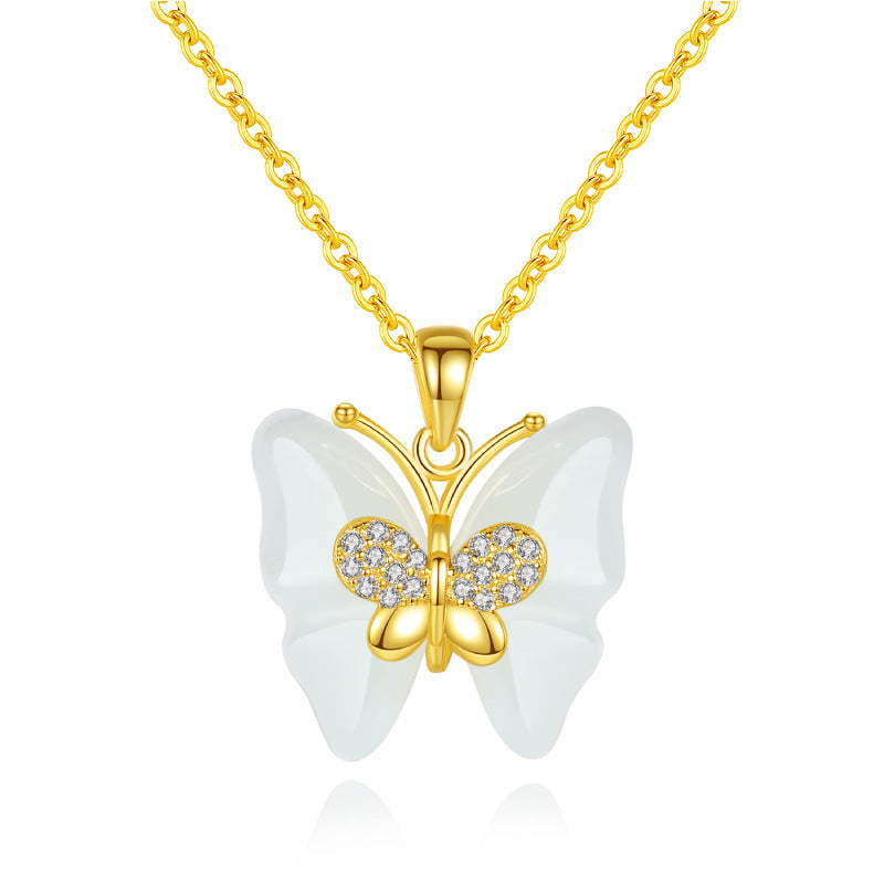 Hetian Jade Diamond Butterfly Halskette Mädchen