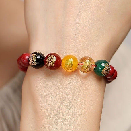 Cinnabar Bracelet with Five Gods of Wealth Feng Shui Gift-1