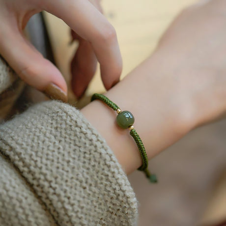 Natural Hetian Jade Blessing Bracelet Women Vintage Lucky Charm-4