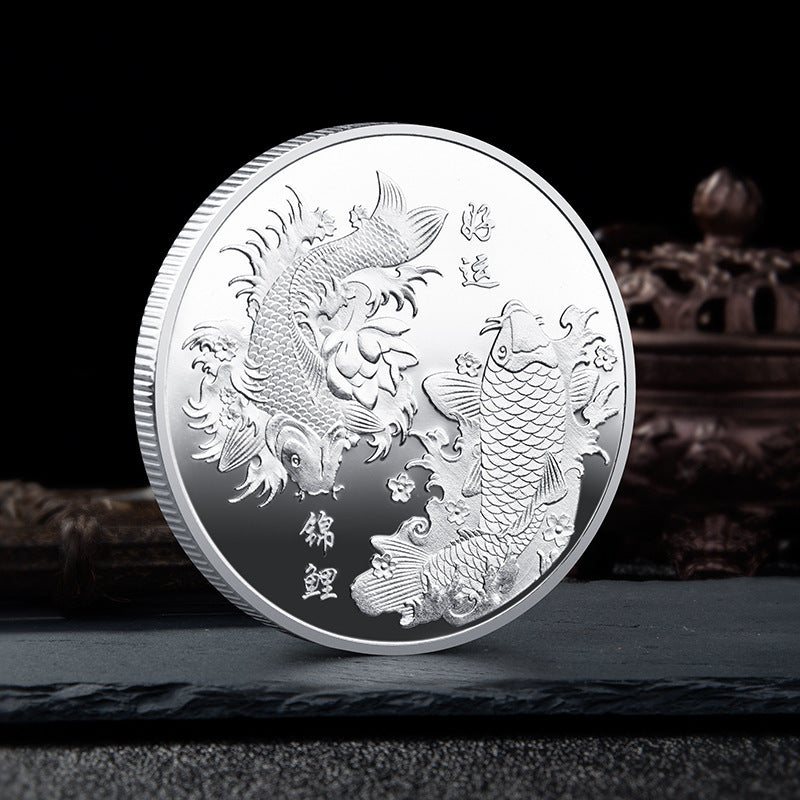 Chinese Style Koi Commemorative Gold And Silver Coin Color Printing