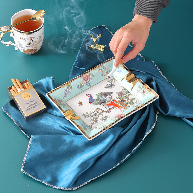 Gold Painting Household Living Room Large Ceramic Ashtray