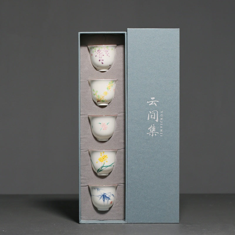 Underglaze Farbe weiße Porzellan Hand gezeichnet Wisteria Blume kleine Teetasse