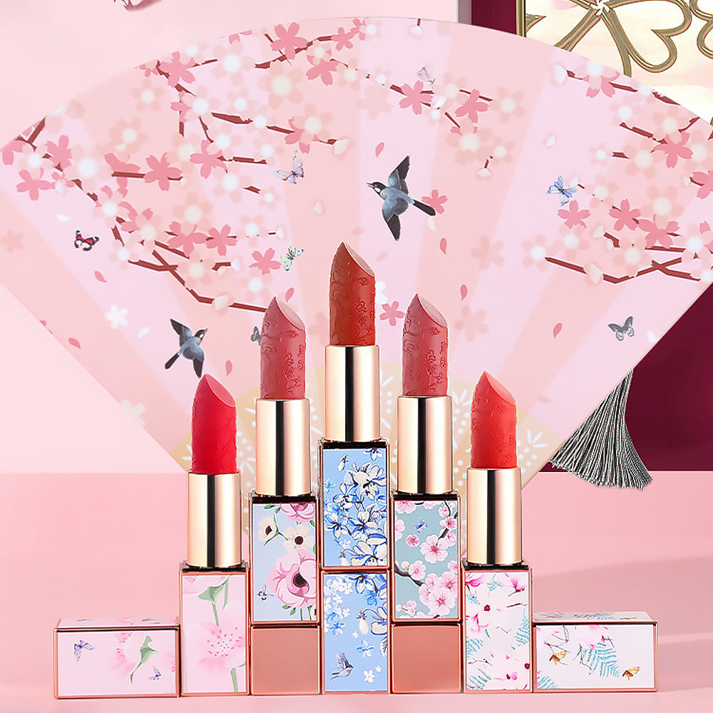 Pink Flower Series Fan-Shaped Lipstick Set Gift Box-3