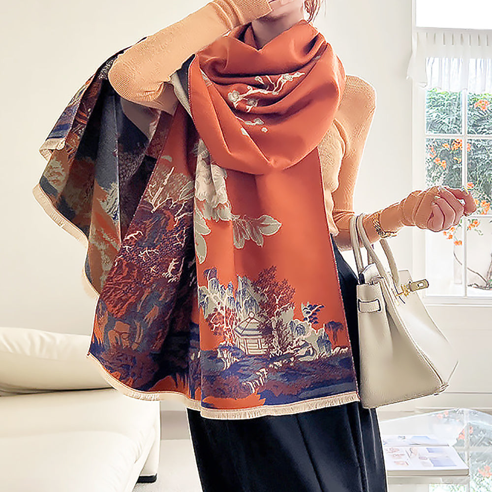 Plum Artificial Cashmere Double-sided Thickened Scarf Shawl-8