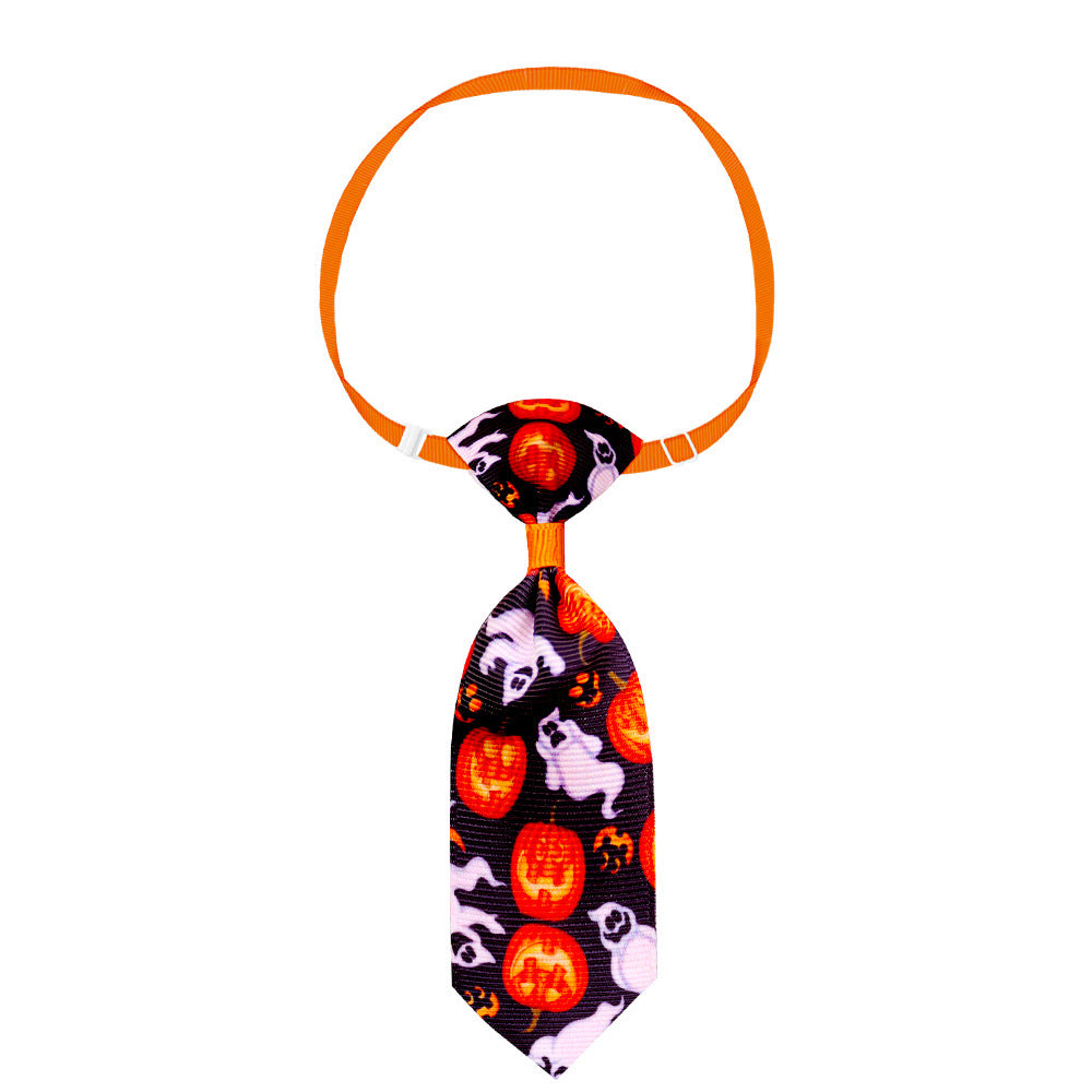 Pet Halloween Tie Set for Cats and Small Dogs with Pumpkin Skull Ghost Patterns-5