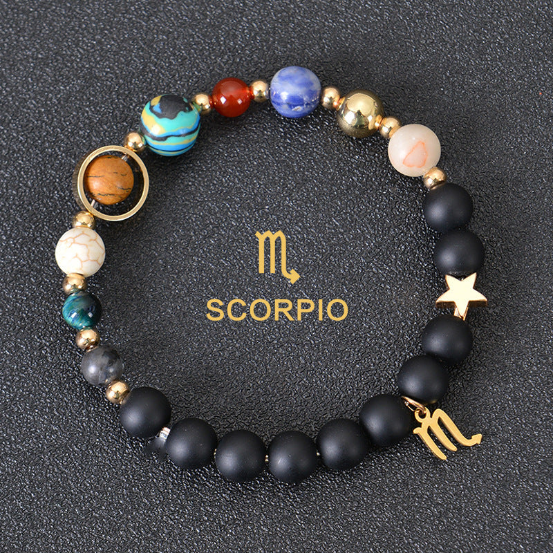 Twelve Constellations Zodiac Bracelet – Natural Stone & Planet Beads-26