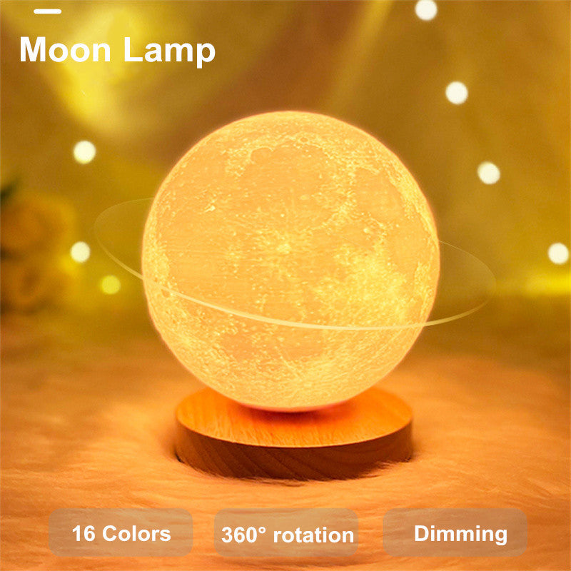 Creative 3D Magnetic Rotating Moon Lamp 3 Color  Lunar Night Light Room Decor