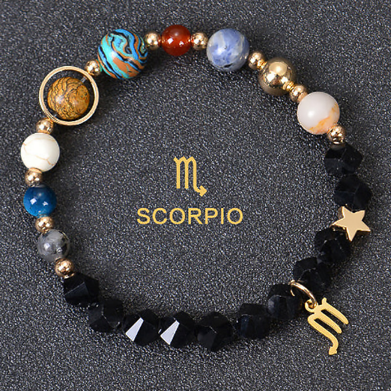 Twelve Constellations Zodiac Bracelet – Natural Stone & Planet Beads-13