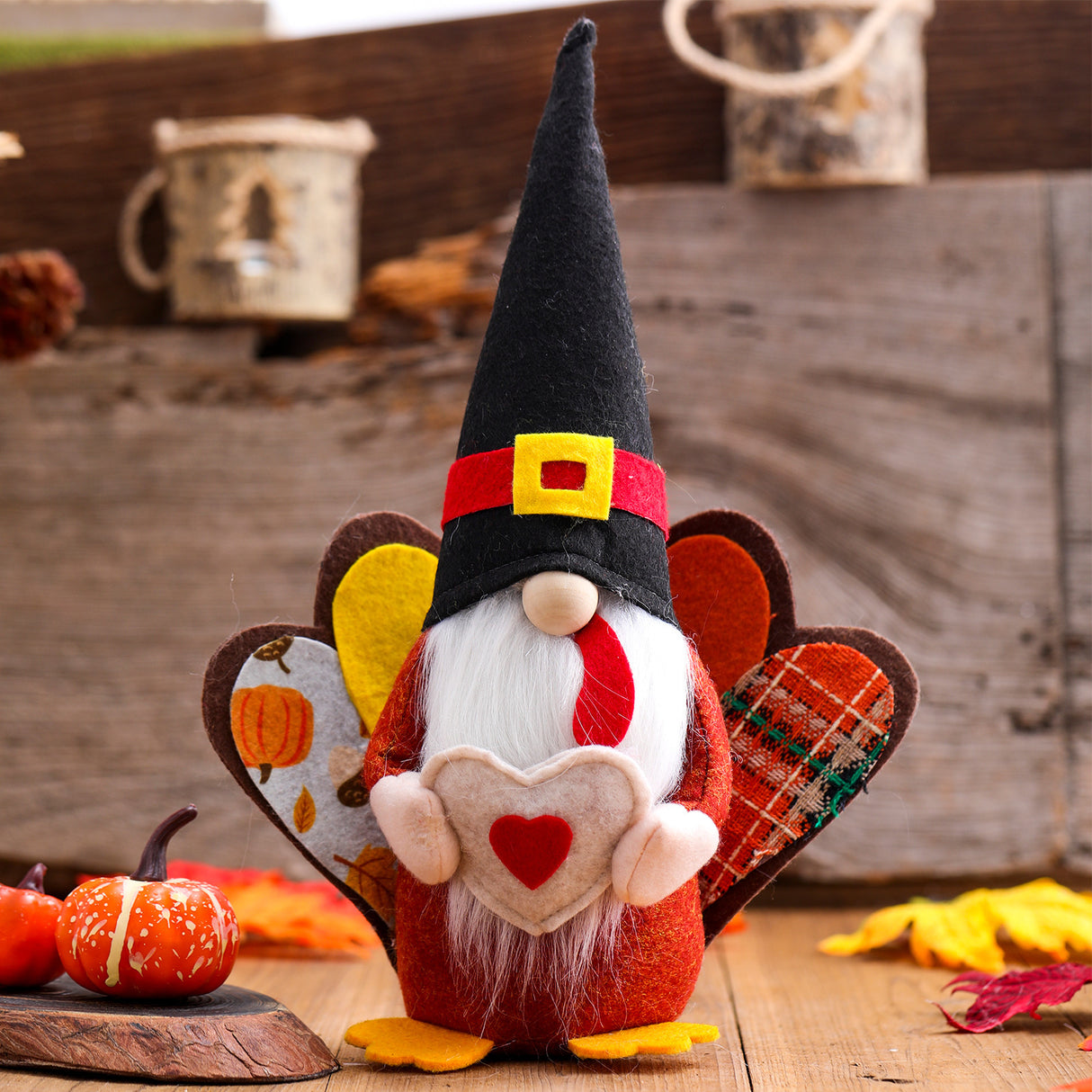 Cute Faceless Turkey Couple Decoration for Thanksgiving Home Display-4
