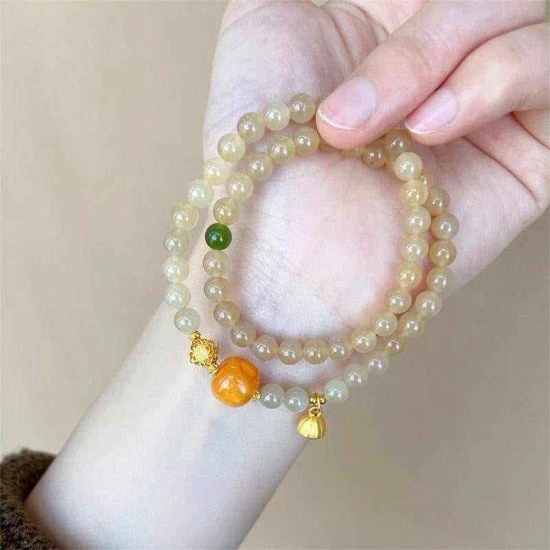 Handmade Double Layer Beaded Bracelet with Gemstone Accents-1