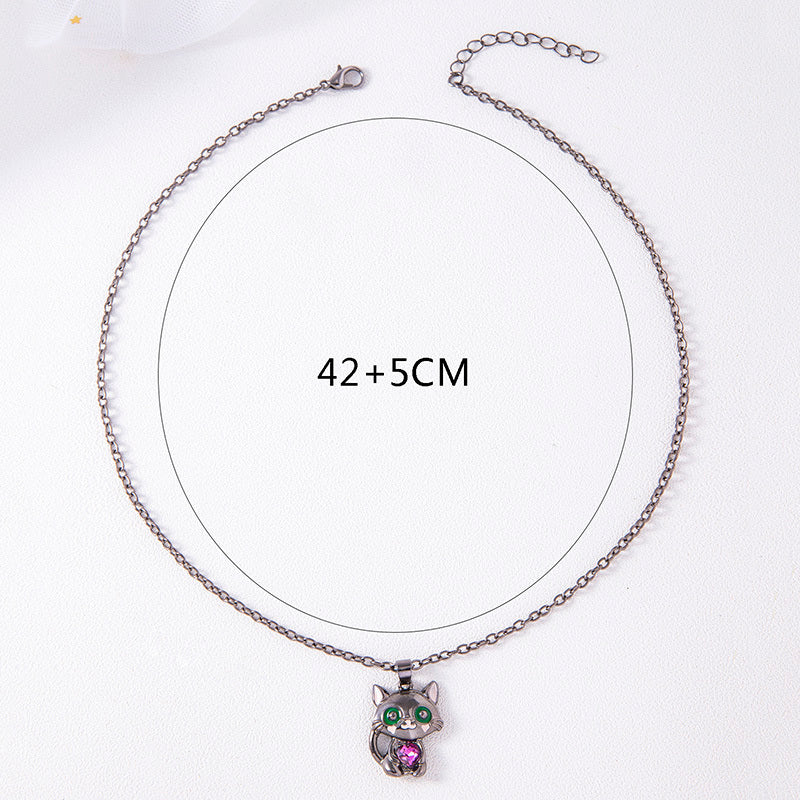 Schwarze Katzen Halskette rot blau lila weißes Herz Strasskittel Anhänger Pulloverketten Halsketten