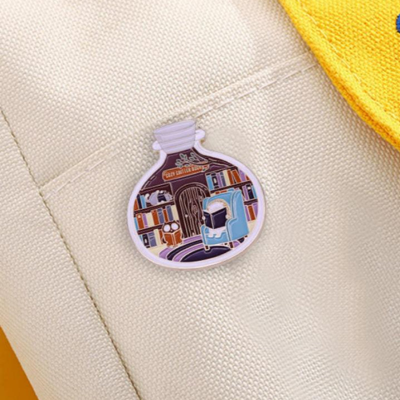 Gold copper animal brooch pin with cartoon-style design