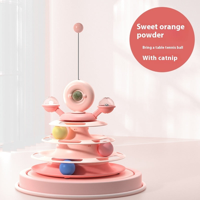 Haustierspielzeug 4 Ebenen Turm Drehteller Roller Bälle Katzenspielzeug Intelligenztraining Heimtierbedarf