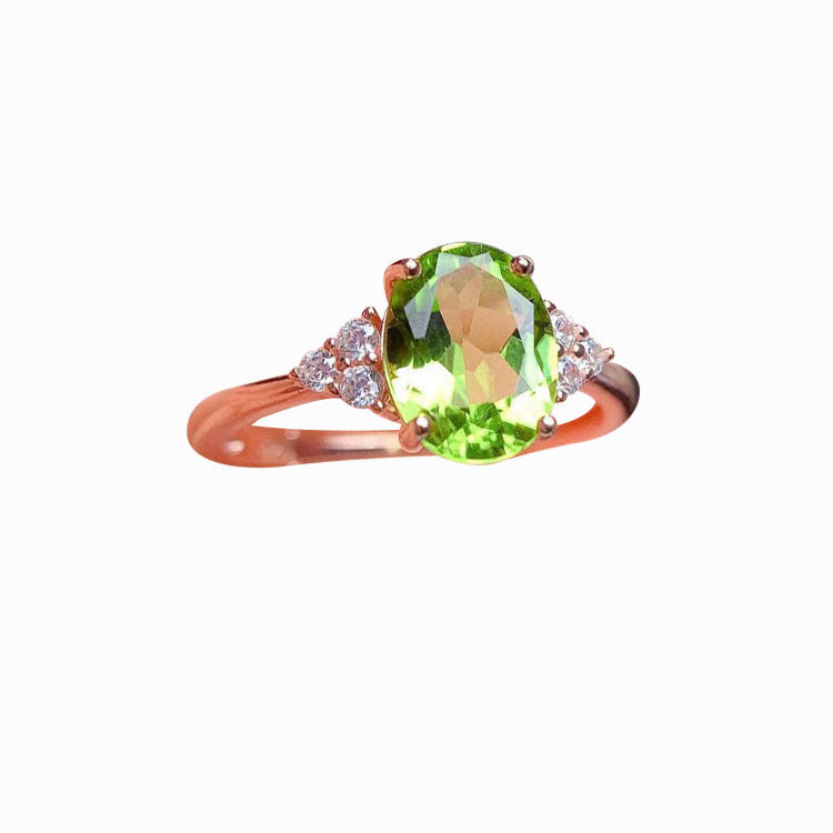 Ring weiblicher Peridot -Ring mit Zirkonring -Design Sinn
