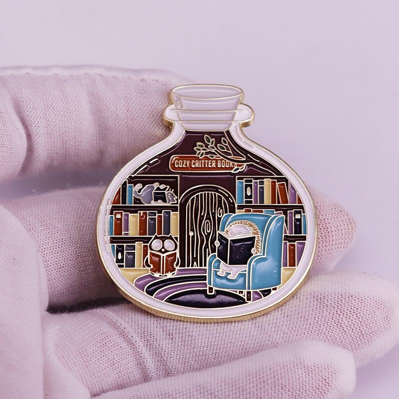 Gold copper animal brooch pin with cartoon-style design