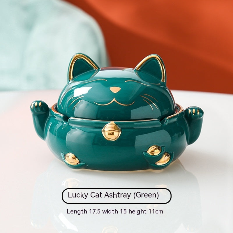 Lucky Cat Aschenbecher Wohnzimmer mit Deckel
