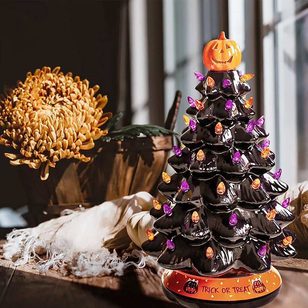 Halloween Glowing Tree Decoration with Light-Up Ornaments-2