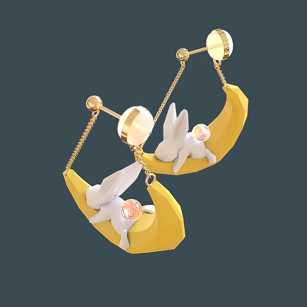 Moon Bunny Earrings 925 Silver Cute Earrings for Women-3