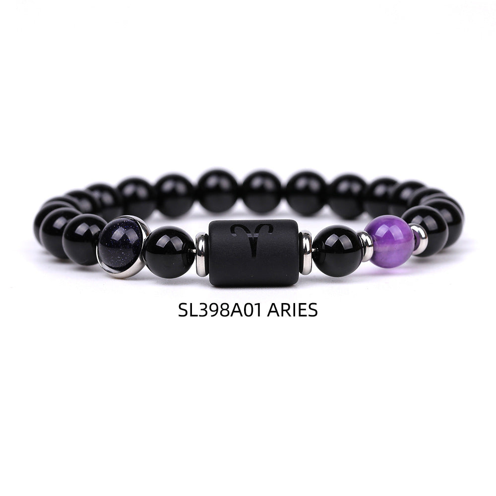 Natural Agate Zodiac Bracelet Unisex Astrology Jewelry-7