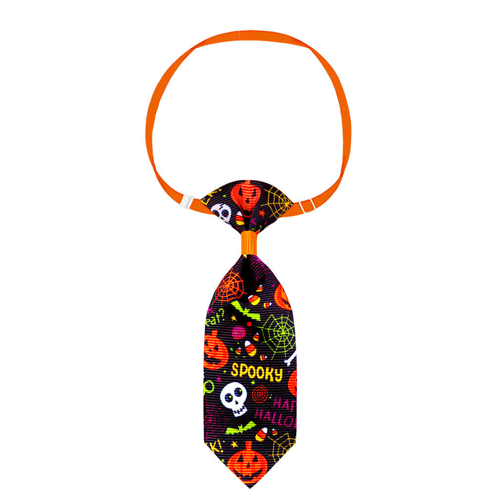 Pet Halloween Tie Set for Cats and Small Dogs with Pumpkin Skull Ghost Patterns-7