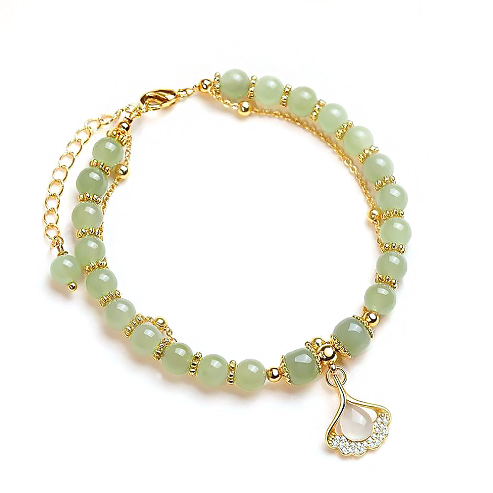 Double Layer Hetian Jade Bracelet with Apricot Leaf Design for Women-5