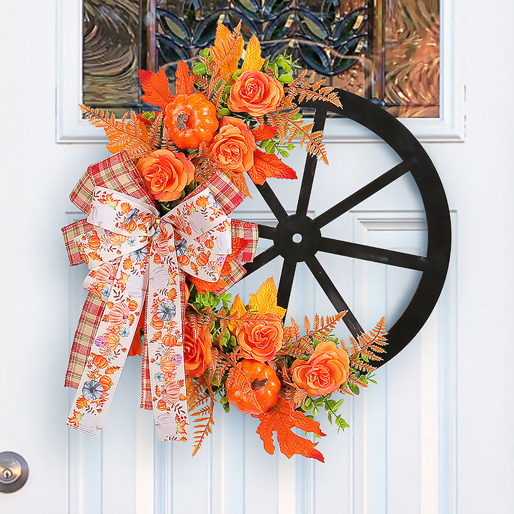 Thanksgiving Door Garland with Pumpkins and Maple Leaves-3