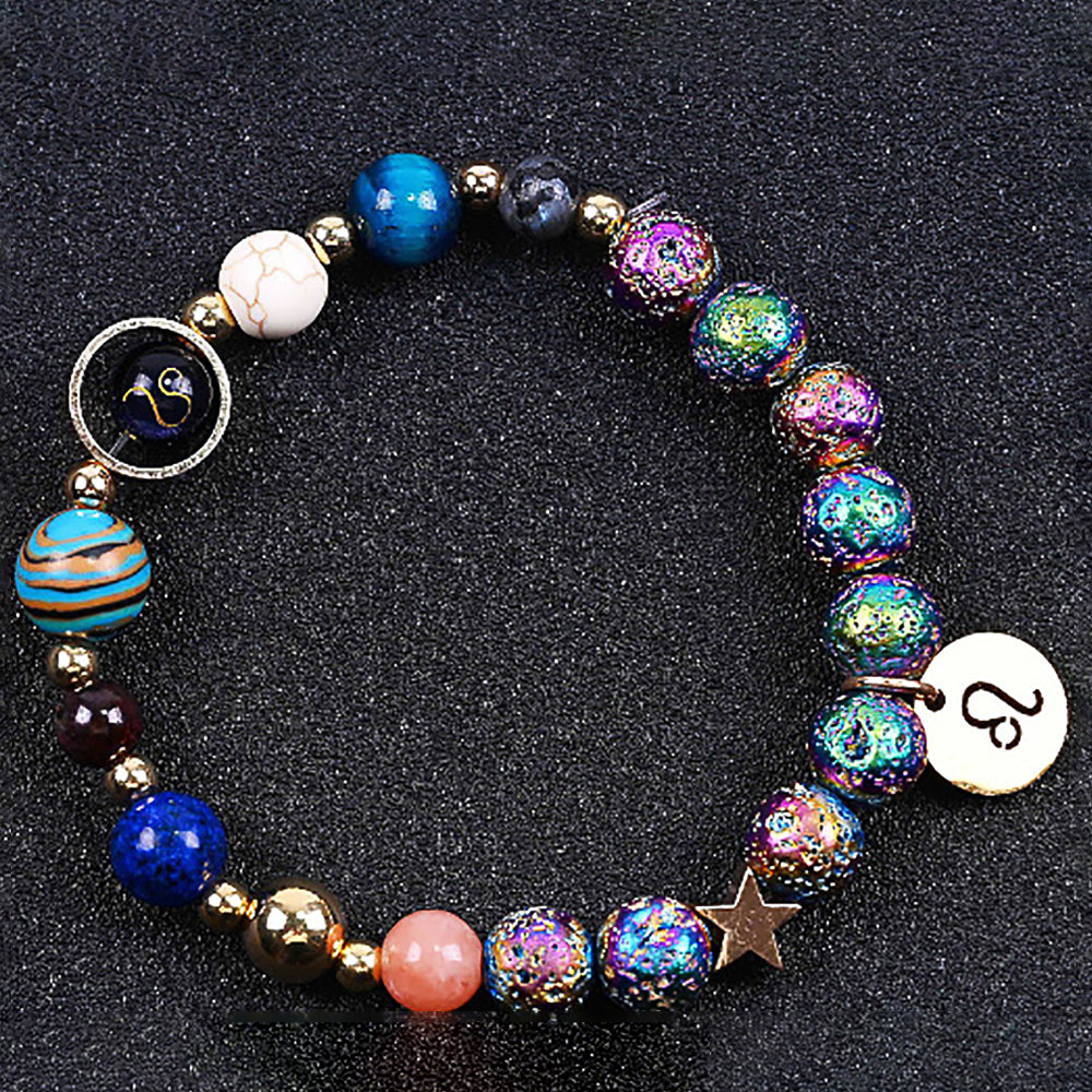 Couple Zodiac Bracelet Blue Sandstone & Lava Rock Beads-7