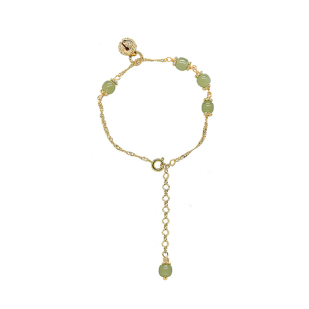 Natural Hetian Jade Beaded Bracelet Women Ancient Style Retro Jewelry-5