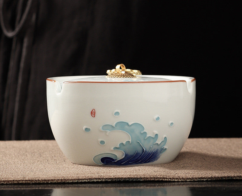 Handbemalte Haushalts Wohnzimmer Keramik-Aschenbecher mit LID-Schlupfchen