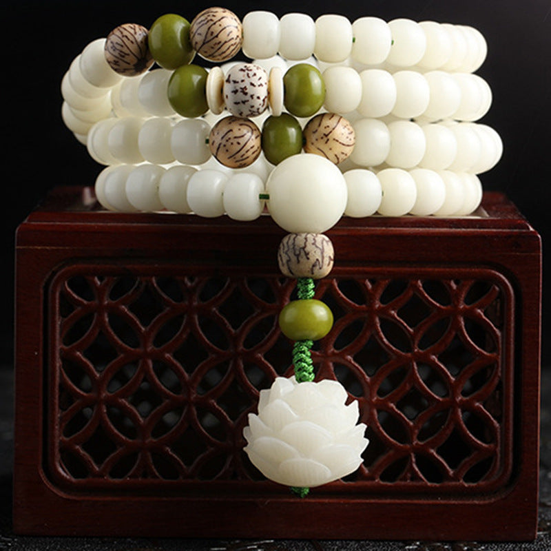 White Bodhi Root 108 Bead Bracelet Spiritual Ethnic Jewelry-