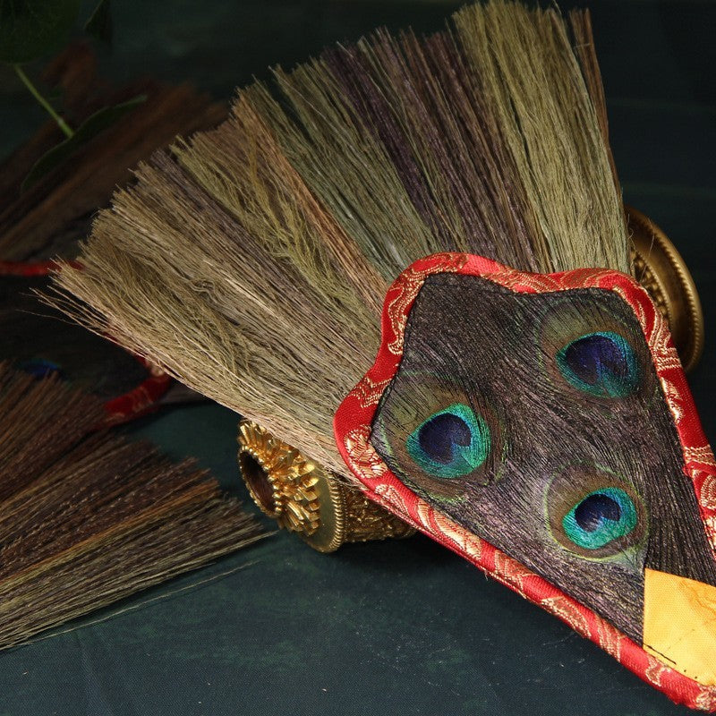 Tibetan Three Eyes Wenba Fan Peacock Feather Spiritual Gift