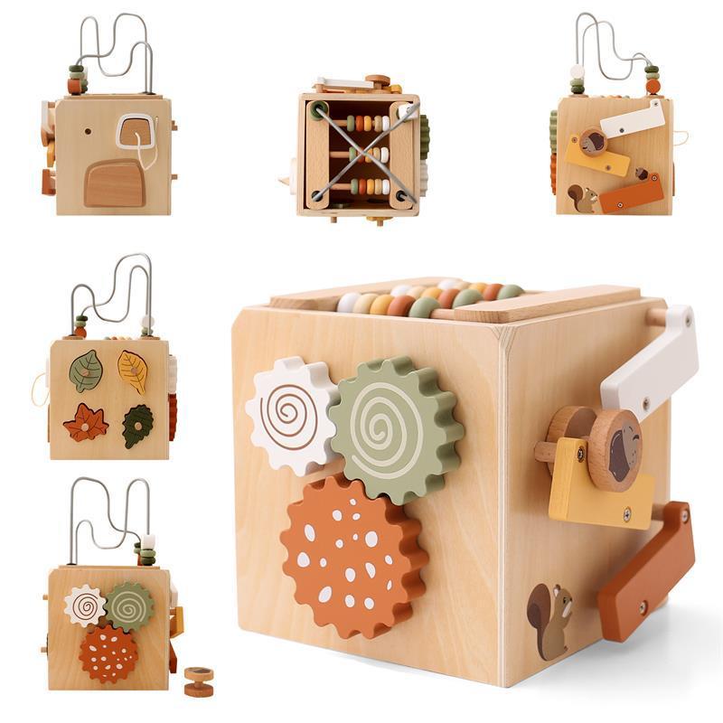 Bead-stringing Toys Shape Matching Five-in-one Toy Wooden Busy Box