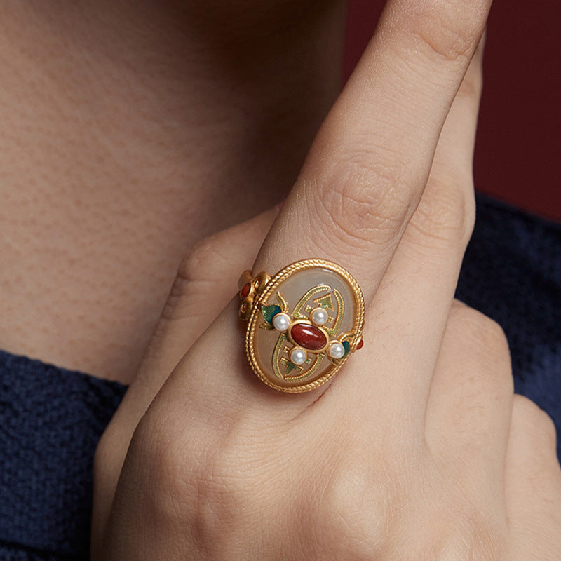 Frauen bemalt emaillierte Nachahmung Hetian Jade Ring