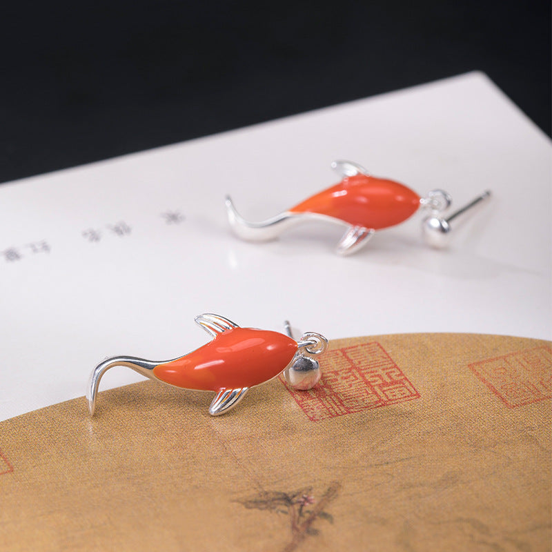 Koi Stud Earrings Chinese Style Sterling Silver Gift for Sisters-2