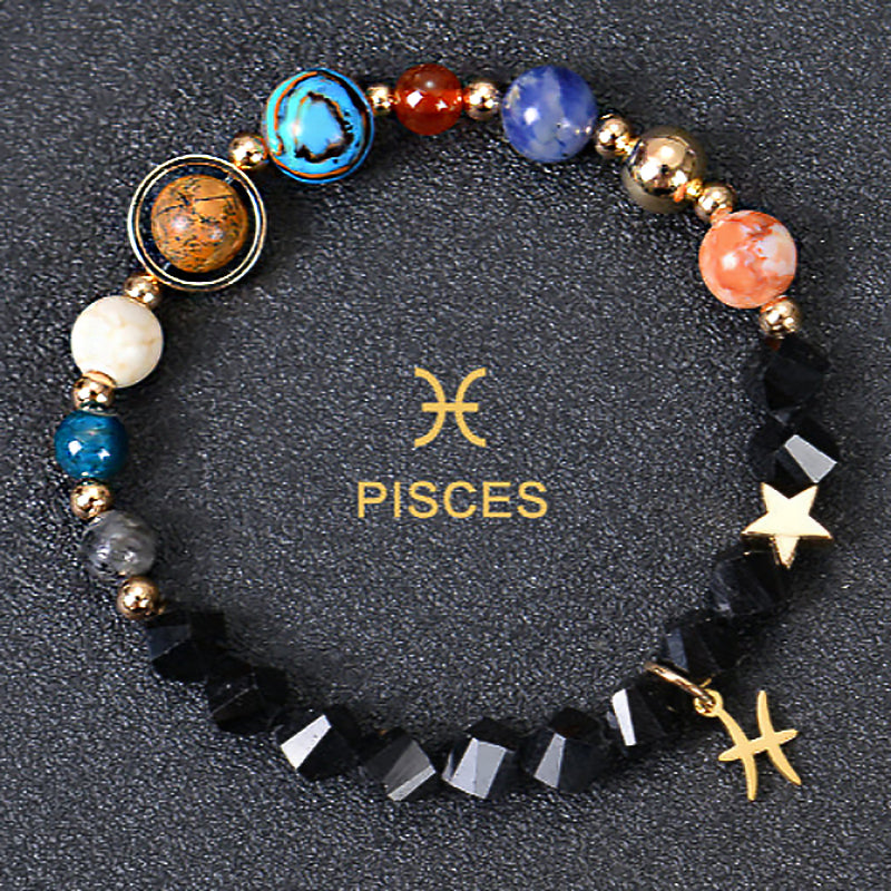 Twelve Constellations Zodiac Bracelet – Natural Stone & Planet Beads-11