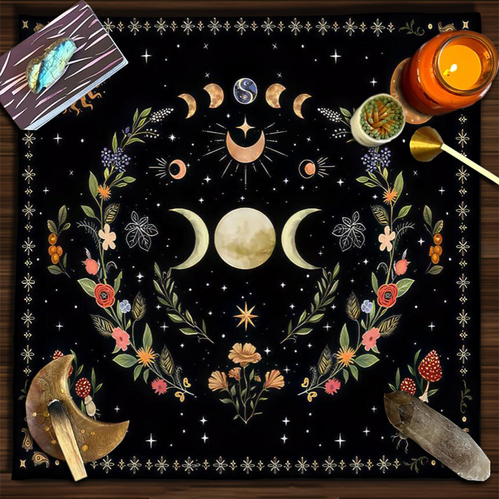 Tarot Table Cloth Moon Sun Lucky Tree Flannel Tablecloth-2