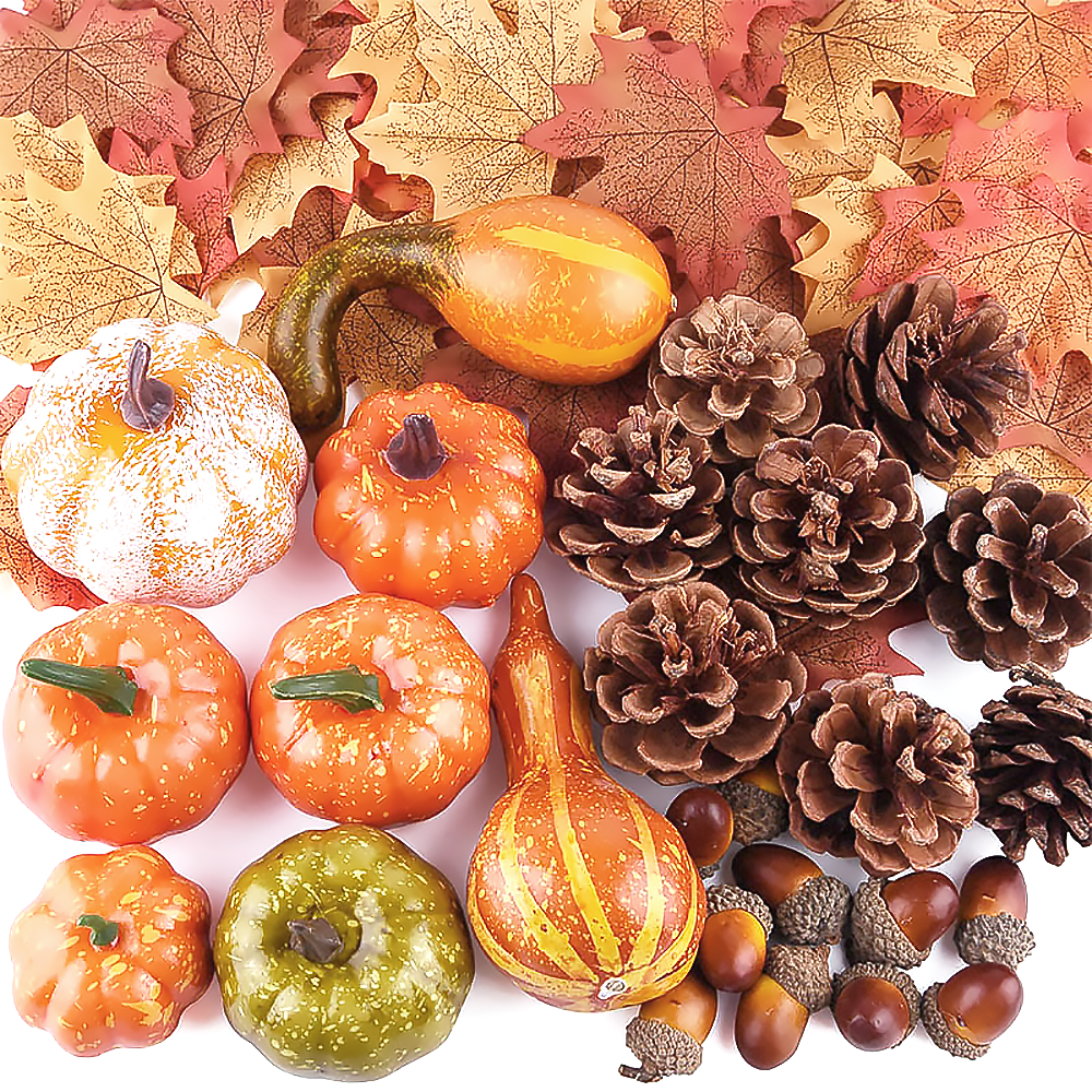 Thanksgiving Harvest Decoration Set with Pumpkins Maple Leaves and Acorns-1