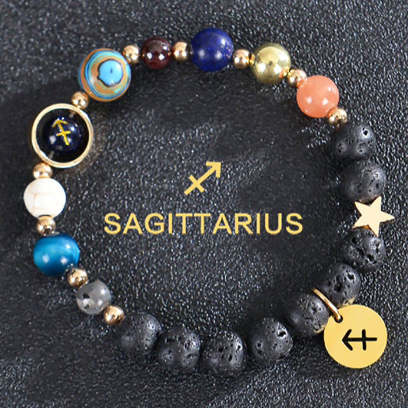 Twelve Constellations Zodiac Bracelet – Natural Stone & Planet Beads-36