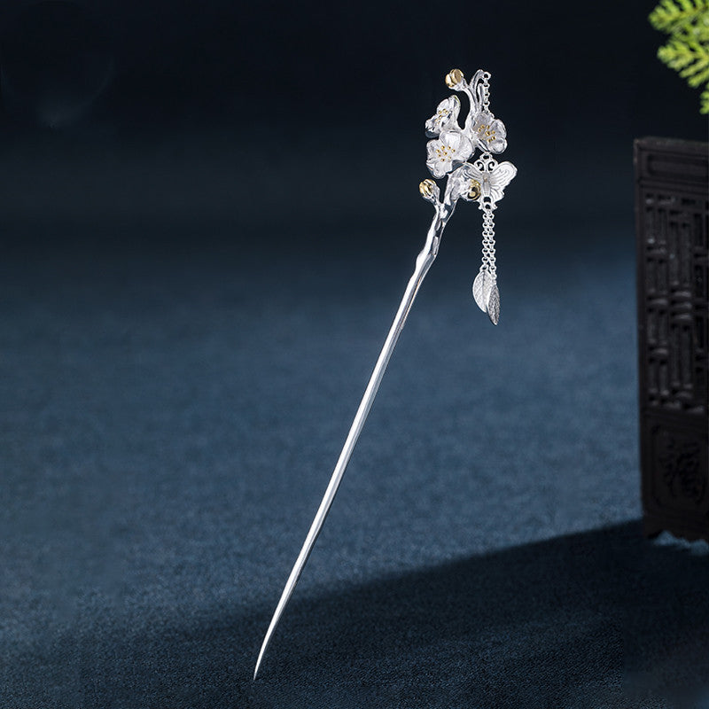 Chinese flower hairpin in silver with monthly floral symbols